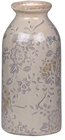 L'Héritier Du Temps Vase Soliflore Pichet Broc Pot de Fleurs Décoration Intérieur Extérieur en Terre Cuite Emaillée Grise et Bleue 8x8x16cm