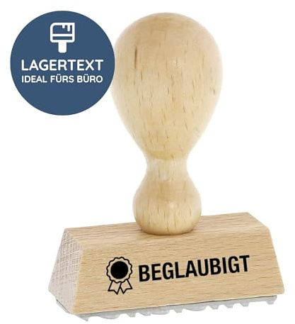 Stempel Beglaubigt, Holzstempel 50x20 mm, Kanzleistempel | Fertigtext ohne Wartezeit für beglaubigte Abschriften und Zeugnisse – Stempelkissen separat erforderlich