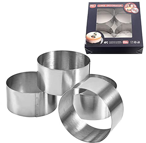 Cercle a Patisserie,4 PCS Mousse Anneaux en Acier Inoxydable Moule à Gâteau Rond Moules à Gâteau au Fromage Mini Anneaux de Cuisson pour Crumpet Pâtisserie Crêpe