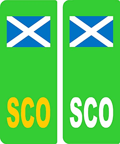 2 x SCO Scotland Green Electric/EV/Hybrid Scotish Flag Car Number Plate Vinyl Stickers United Kingdom by Ellis Graphix