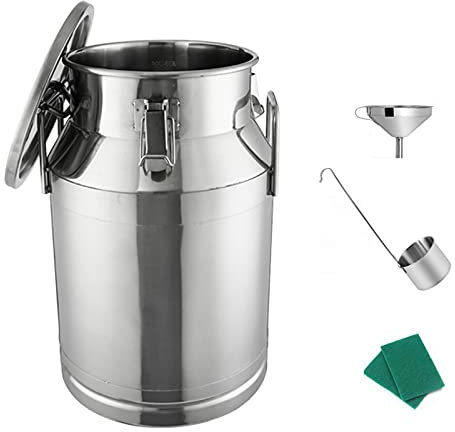 WSHA Bidón de Acero Inoxidable con Tanque Sellado, Lata de Leche, Cubo de Transporte, Jarra con Tapa sellada para Mantener el Almacenamiento Fresco,25L(32x48cm)