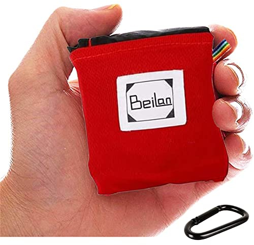 BeiLan Mini-Picknickdecke, langlebig, leicht, wasserdicht, sanddicht, für Strand, Camping, Reisen, mit tragbarer Tasche für Outdoor-Aktivitäten (70 x 110 cm, Schwarz und Rot)