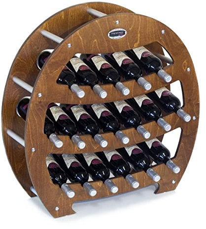 Cantinetta Portabottiglie in Legno Porta Vino scaffale Arredamento Elegante Fatte per Durare (18 Bottiglie MOD Botte, Noce) 75x25xh75