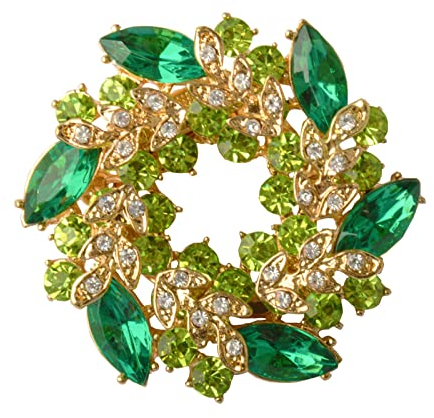 ZHSH Broche de Mode pour Femmes, Strass Fleur Or Broche Bijoux Faits à la Main pour Bouquet de Mariage, écharpe Anneau Boucle Clip (A-Vert)