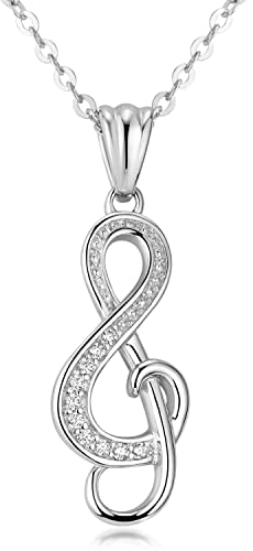 Materia Anhänger Notenschlüssel Silber 925 Zirkonia Steine mit Halskette KA-74-K97-50