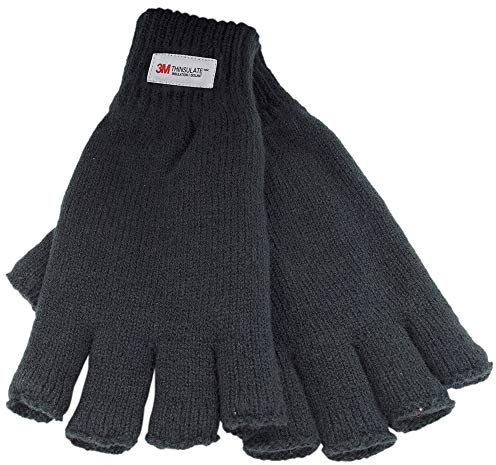 Thinsulate-Handschuhe für Herren, 1 oder 2 Stück, gestrickt, fingerlos, mit Fleece gefüttert, 1 Paar, Medium/Large