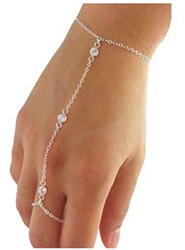 Yheakne Boho Crystal Finger Bracelet Silver Slave Chain Bracelet Vintage Rhinestone Ring Wrist Bracelet Personalize Hand Chain Bracelet Jewelry For Women And Girls Gifts