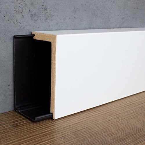 PROVISTON Listello di copertura per tubo di riscaldamento, senza profilo di montaggio, 41 x 91 x 2400 mm, laminato in MDF, bianco, battiscopa a deck | 2,4 metri
