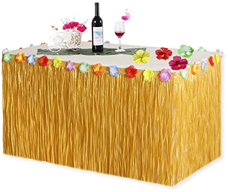 VIKSAUN Hawaii Tischröcke, Hawaiianischer Tischrock, Hawaiian Party, Tischdecke mit Mehrfarbe Blumen für Sommer Garden Beach Party Dekoration Hawaii Bar BBQ Tropischen Strand Dekoration