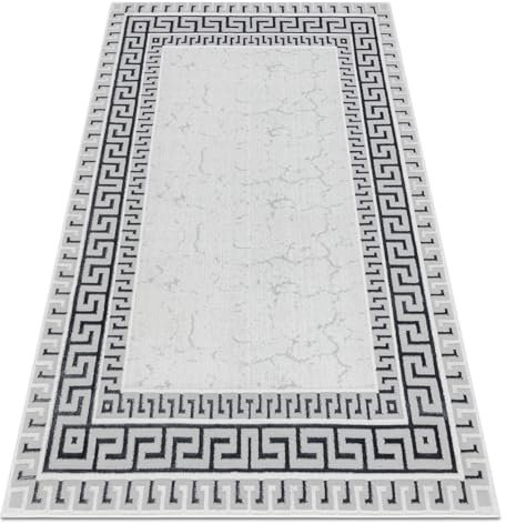 rugsx Teppich Allure 1960 Moderner Teppich mit Griechischem Schlüssel-Muster in Weiß/Grau - Stilvoll & Glamourös für Wohnzimmer & Schlafzimmer - 120x170 cm