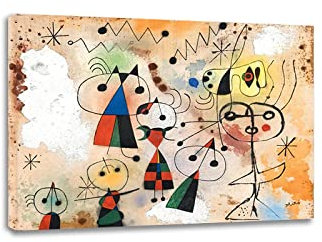 Mondi Art Store joan miro bilder Druck auf Leinwand. Joan Miró 'Femme se poudrant' abstrakte kunstdrucke auf leinwand. Fertig zum Aufhängen 80 x 112 cm (31,5 x 44,1 Zoll), gerahmt
