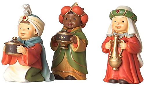 Acan Tradineur - Figuras 3 Reyes Magos Naïf para belén navideño, marmolina, Figuras Decorativas para Nacimiento, Pesebre, Navidad, Adorno Tradicional, 9 cm