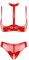 CHICTRY Womens 2 Piece Lingerie Set Stretch Vinyl Shelf Bra Quarter Cup Bra Tops with Panty Nightwear A Red 3XL