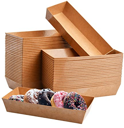 50 Stück Einweggeschirr Snackschalen aus Papier, Essenstablett Servierschale aus Kraftpapier für Partys, Wasserdicht Pappschalen Braun, Fingerfood Schälchen für Salat Sushi Pommes (17,2 x 7 x 3,5 cm)