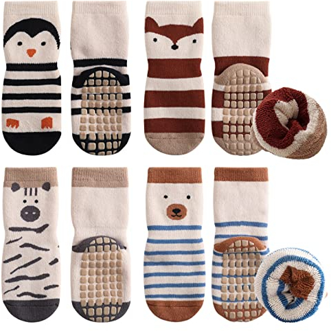 Simpeak Socken Baby, ABS Socken Baby Anti Rutsch, Rutschfeste Babysocken Junge Mädchen, Stoppersocken Baby 0-12 Monate, Dicker Herbstwinter, S