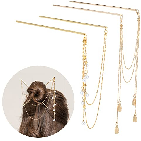 WEBBEDY 2 Pcs Double Baguettes Accessoires De Cheveux Vintage Tassel Bâtons de Cheveux Hanfu Chignon Épingles à Cheveux Accessoires de Cheveux pour Cheveux Longs