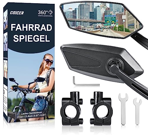Coicer Fahrradspiegel für E-Bike Links und Rechts, Hd 360° Klappbar & Drehbar Fahrrad Rückspiegel, Spiegel Ebike Zubehör Extra Große Spiegelfläche Schlagfestes Echtglas Mirror Fahrrad Zubehör Ebike