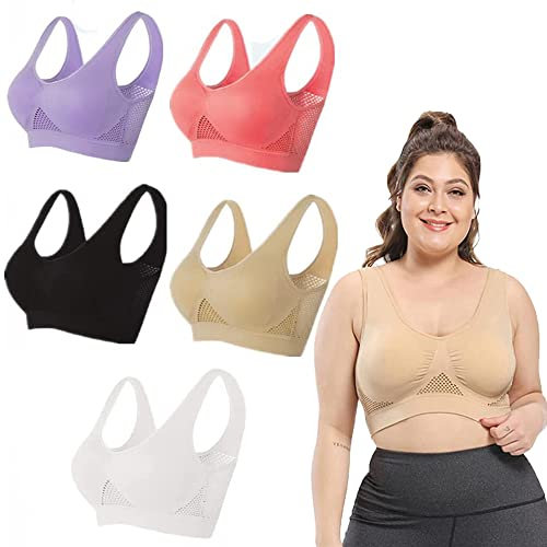 Breathable Cool Lift-up Air Bra, Women's Seamless Air Permeable Cooling Comfort Bra Plus Size Camisole (3XL, White)
