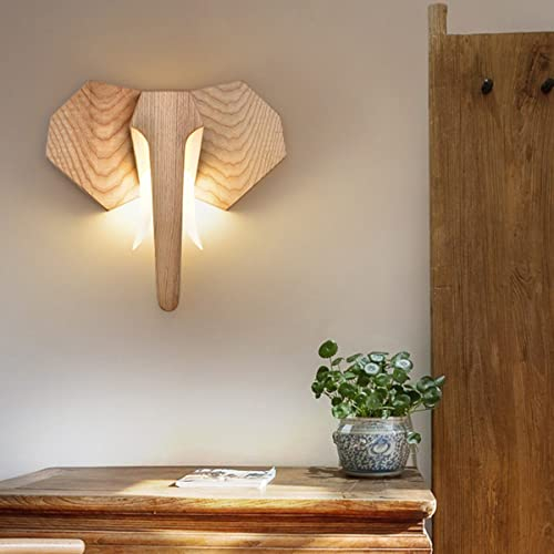 J.SUNUN Holz Wandleuchte LED Modern Kreativ Wandlampe 12W 1080LM innen Elefant Design Holz Nachtlampe warmweiß 3000K Nachttischlampe für Schlafzimmer Wohnzimmer Flur Korridor Treppe 36×32×6CM