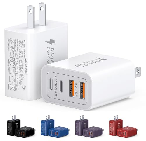 [2-Pack] 40W USB C Charger Block, 4-Port Type C Fast Charging Brick Dual PD&QC Wall Plug Adapter Compatible for iPhone13/14/15/16/17 Pro/Pro Max/iPad, Airpods, iwatch, Samsung Galaxy (White)