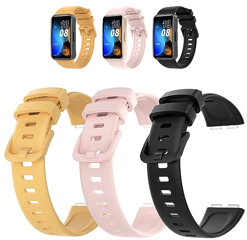 Simpeak 3 Pezzi Cinturini Compatibile con Huawei Band 10/9/8, Cinturino Sportivo Gel di Silice Elastico Regolabili Donna Uomo, Nero, Rosa, Giallo