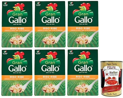 Italian Gourmet Gran Italian Gourmet Riso Ribe 6 x 500g, italienischer Reis | Chicchi versatili; Kochzeit ca. 15 Minuten, geeignet für Risotti, Salate und, Gesamtnettogewicht 3 kg + Kostenlos Polpa 400g