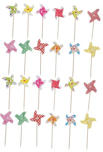 BESTonZON 24st Pinwheel-kuchen-plugin Windrad-cupcake-topper Windmühlen-kucheneinsätze Windmühlen-kuchendekorationen Mini-windmühle Aus Holz Geburtstag Hölzern Windmühlen Aus Papier Festlich