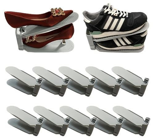 bretoes 10 Stück Schuhschlitzversteller, doppellagig, verstellbar, Schuhregal, platzsparend, im Kleiderschrank und Schuhschrank (Grau)