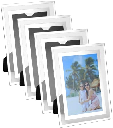 QWORK® 4 Stück Glas Bilderrahmen 10x15 cm, Tisch-Display Wand-Display Glasrahmen für Hochzeiten, Zuhause, Büros, Unternehmen