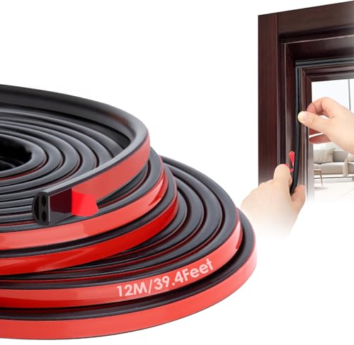 YOUSHARES Guarnizione in silicone per porte/finestre, colore nero, 12 m, autoadesiva, per finestre, isolamento acustico, protezione dal freddo, anti-collisione, finestra in legno