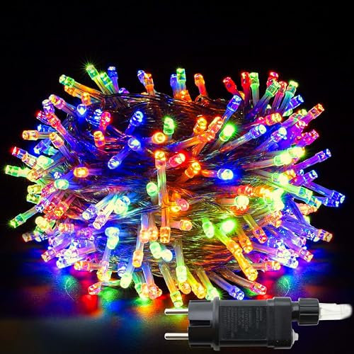 OXYN Lampadine Luci LED Natale Alimentazione 230V Colore Filo Verde Lampada Casa Albero Decorazioni Natalizie Stringa Presepe Giochi Luce Esterni Interni Flessibile (500 LED 30 metri Multi Colore)