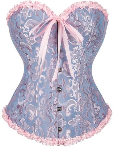 Vrapo Corsetto Bustino da donna, Corset con lacci in vita, lingerie modellante, Blu e rosa, S
