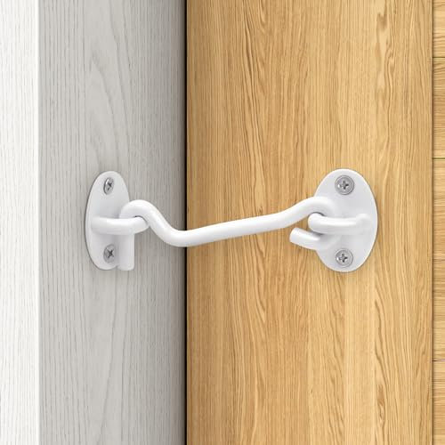 LOQRON Crochet d'intimité et loquet à œillet, loquet de serrure de porte de grange robuste de 10,2 cm, crochet de serrure de porte coulissante pour porte coulissante, loquet de portail blanc pour