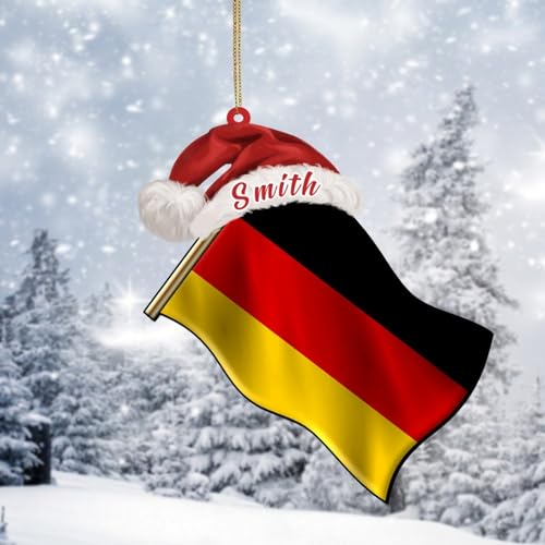 Nationalflaggen 2D Acryl Weihnachtsschmuck, benutzerdefinierte Name Deutschland Flagge Ornamente für Weihnachtsbaum hängende Dekoration, lustige Weihnachtskugeln Strumpffüller für Kinder Familie