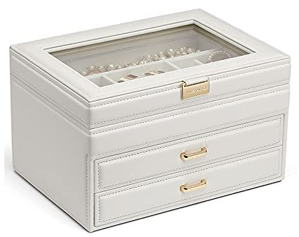 RWRAPS Schmuckschatulle fürs Wohnzimmer, Damenbox, tragbare Reise-Schmuckschatulle, 3-lagig, große Schmuckschatulle fürs Wohnzimmer, für Ohrringe, Ringe, Halsketten, Schmuckaufbewahrungsbox (Farbe