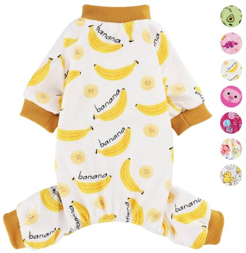 Small Size Dog Pajamas, Yorkie Chihuahua Pjs, Stretchable Banana Design Pet Apparel, Clothes for Teacup Sleepwear Dogs, Comfortable Puppy Jumpsuit(Banana, Medium)
