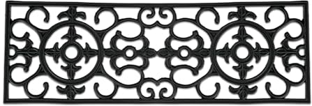 Relaxdays Fußmatte Gummi, 75 x 25 cm, wetterfest, rutschfest, Türvorleger innen & außen, Gummimatte Ornamente, schwarz