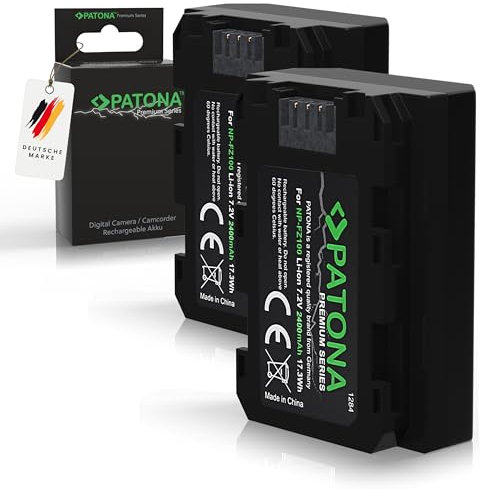 PATONA 2 x Premium Batterie NP-FZ100 2400 mAh Compatible avec Sony FX3, FX30, A1, A9 II, A7R IV, A7S III, A73, A74, A6600, A7C