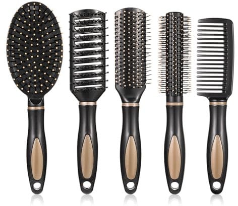dusaniyali 5 Stück Haarbürste Set,Massage Haarbürsten Entspannungsbürsten Borsten Kamm,5 Typen Anti-Statik Hair Brush,Stylingbürste für Frauen Männer Kinder alle nassen oder trockenen Haare