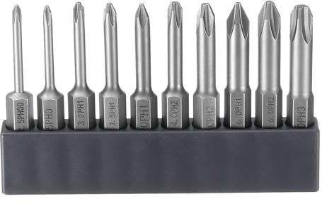 sourcing map 10pcs #00-#3 Phillips Screwdriver Bit Set PH00-PH3 1/4 Hex Shank 2 (50mm) Long Magnetic S2 Steel Industrial Grade Screw Driver Bit Cross Head Electric Drill Bits Tool Kit