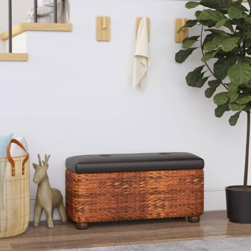 Hovothy Sitzbänke mit Stauraum und Kissen 69x27x36 cm Aufbewahrungsbank Schlafzimmermöbel Eingangsbereich Eingangbank Schuhschrank Hocker Truhenbank Sperrholz, RohrkolbenKissen Braun