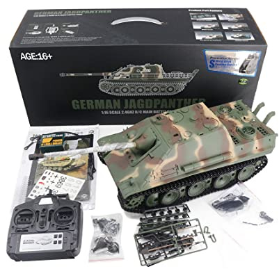 Funwetrike Réservoirs télécommandés pour adultes, modèle de véhicule de chasseur de char allemand Jagdpanther 1/16 2,4 G qui tire des BBS et des bombes à eau pour adultes avec des sons lumineux