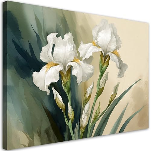 Feeby Leinwand Bilder - Weißes Aquarell Blumen - Canvas 90x60 cm - Deko Wohnzimmer - Wandbilder Schlafzimmer - Deko Aesthetic - Wand Deko - Leinwand Groß - Deko Zimmer - Leinwandbilder XXL