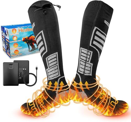 TOFFCAEA Beheizbare Socken, 2025 Neueste Wiederaufladbare Beheizte Socken, 5000mAh extra große Batterie bis zu 65°C große Heizfläche, für Skifahren, Outdoor, Camping, Wandern und Motorrad