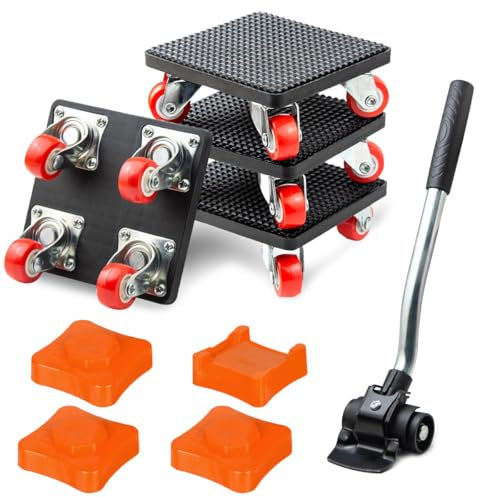 Möbel Transportroller Set, 4 Stück Möbelheber für Schwere Möbel mit Lastenheber, 360° Drehbar Möbelroller Transportrollen, Möbelroller Set für Schwere Möbel, Tragfähigkeit von bis 400 KG