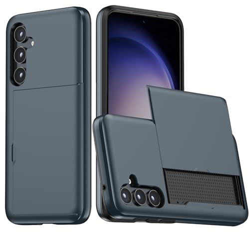 XYZNTMF for Samsung A55 Case Samsung Galaxy A55 Shockproof Case with Card Holder Soft Silicone TPU Bumper Matte Hard PC Shell Heavy Duty Protective Skin Cover Rubber Case, Dark Blue