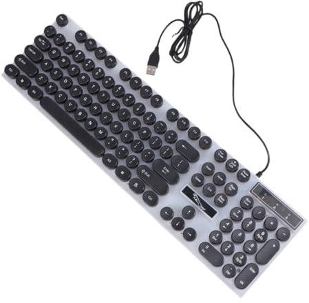 HOMSFOU Clavier USB Rétro Éclairé Filaire avec Touches Rondes pour Pc Tablette Et Smartphone Design Pratique Et Élégant Noir