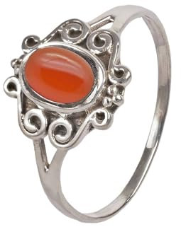 mantraroma Damen Ring Silber mit Stein Karneol Edelstein orange dezent verspielt