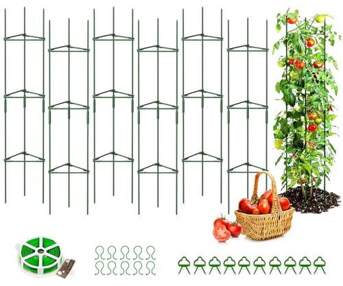 Ytaoeo 6 Stück Rankhilfe Tomaten 120 cm Höhe Tomate Rankhilfe im Set mit Twist Tie und Clips Rankhilfe für Rosen Tomate Kletterpflanzen Metall Pflanzenhalter für Tomate, Gurken, Rosen, Garten