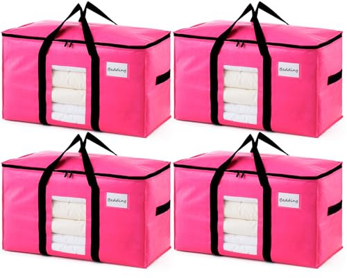 TAILI Bolsas de almacenamiento extragrandes para mudanzas con cremallera y asa resistente, alternativa a las cajas de mudanza, bolsas para guardar ropa y viajes (rosa,paquete de 4)